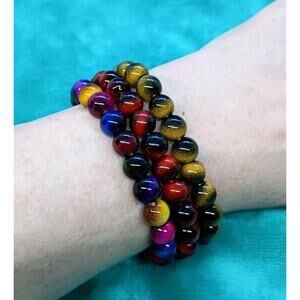 Boho Resin Faux Stone Ruby, Brown, Multi Color Tiger Eye Beads Stretchy...